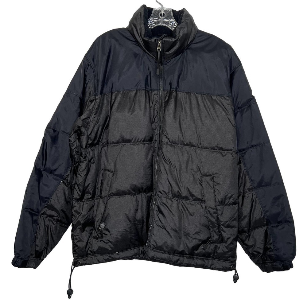 Foot Locker Men's Puffer Zip-up Black Jacket Cinched-String Pull Hem Size Medium